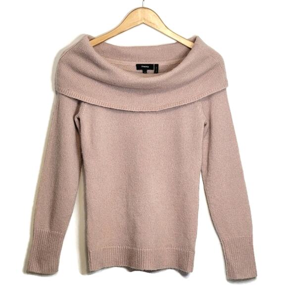 Theory Off The Shoulder Long Sleeve Light Pink Wool Blend Pullover Sweater Small - Picture 14 of 14